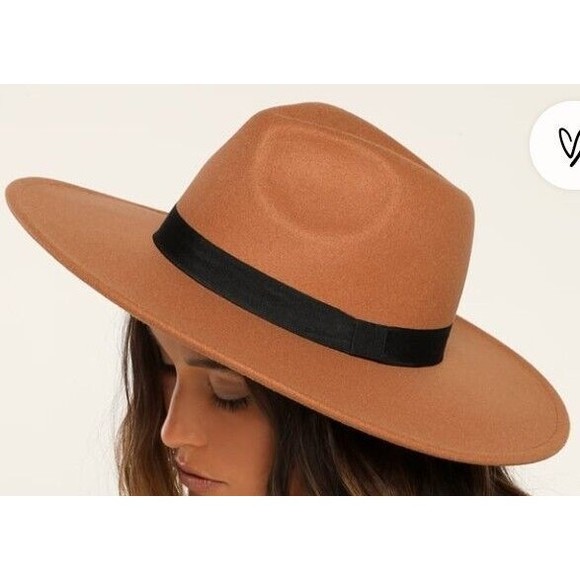 Lulus Got‎ A Feeling Tan Fedora Wide Brim Felt Hat - Picture 1 of 12